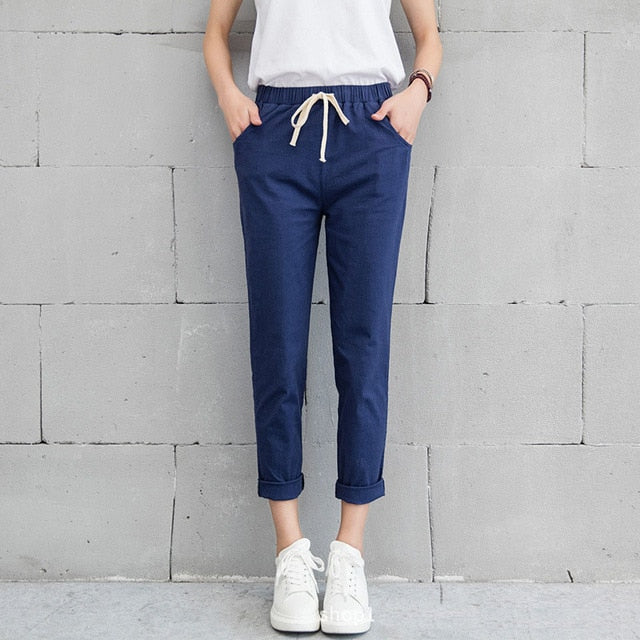 Elastic Waist Cotton Linen Pants