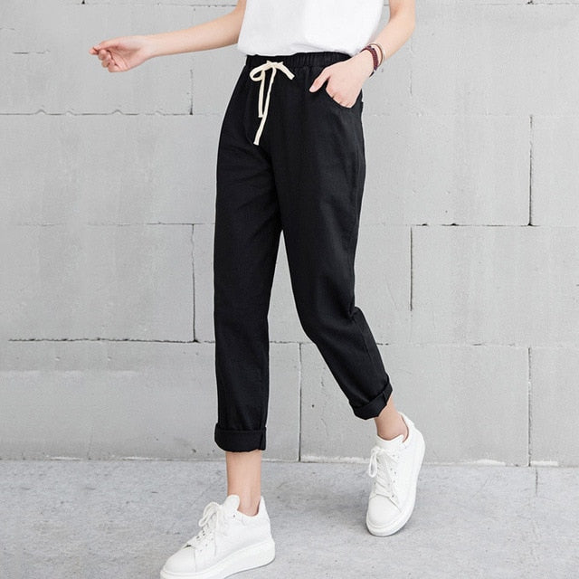 Elastic Waist Cotton Linen Pants