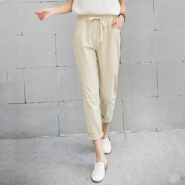 Elastic Waist Cotton Linen Pants