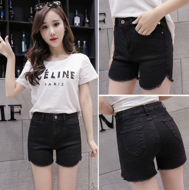 Black High Waist Denim Shorts
