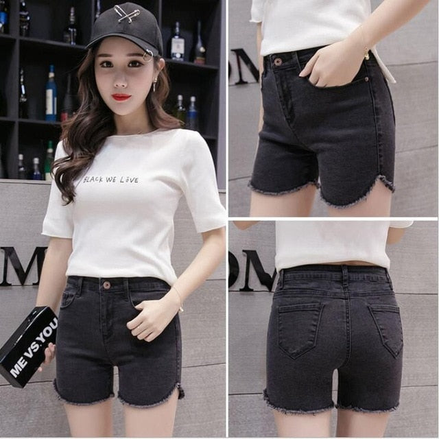 Black High Waist Denim Shorts