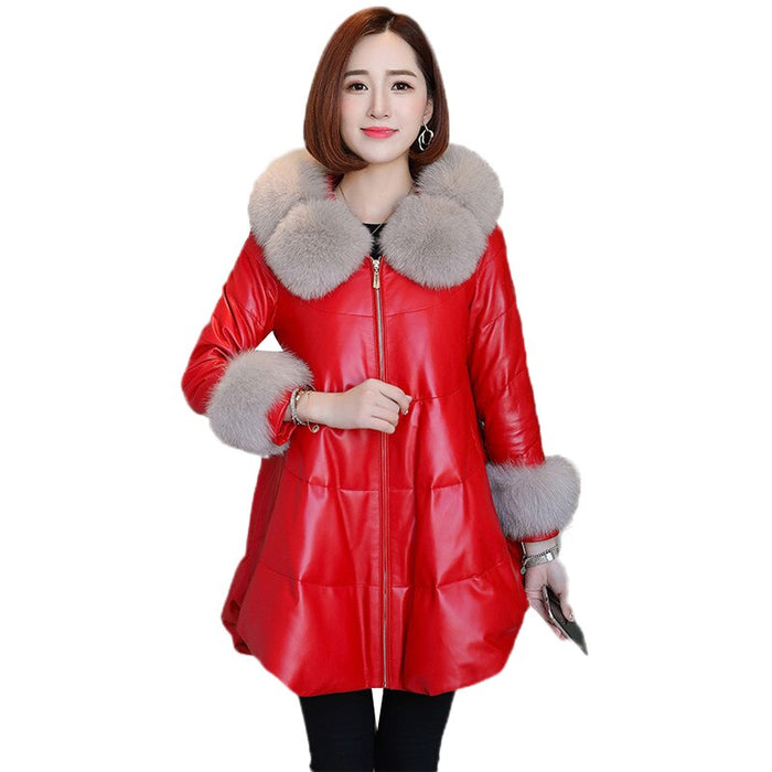 Fox Fur Collar Leather Jacket