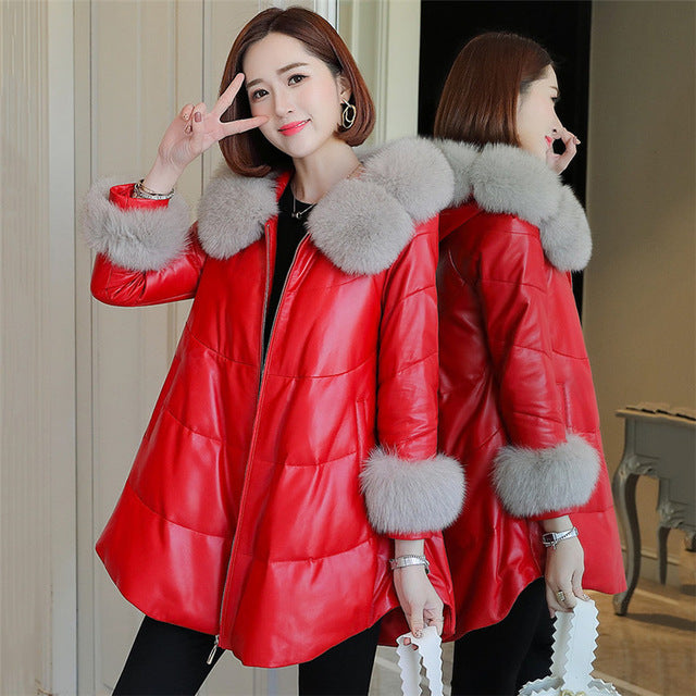 Fox Fur Collar Leather Jacket